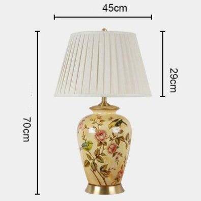 Yellow ceramic LED table lamp with white shade Japanese style