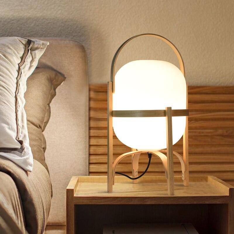 Designer LED table lamp in Japanese wood style - vue 3 sur 6