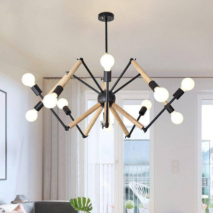 LED designer wooden chandelier with adjustable articulated arms