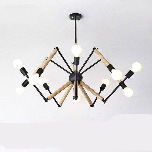 LED designer wooden chandelier with adjustable articulated arms - vue 7 sur 7