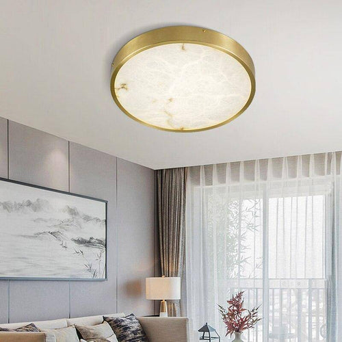 Round marble LED ceiling light with gold edges - vue 4 sur 9