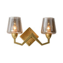 Gold LED designer wall light with retro glass shade