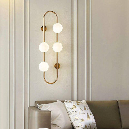 Modern LED wall light with metal ring and glass globe - vue 4 sur 10