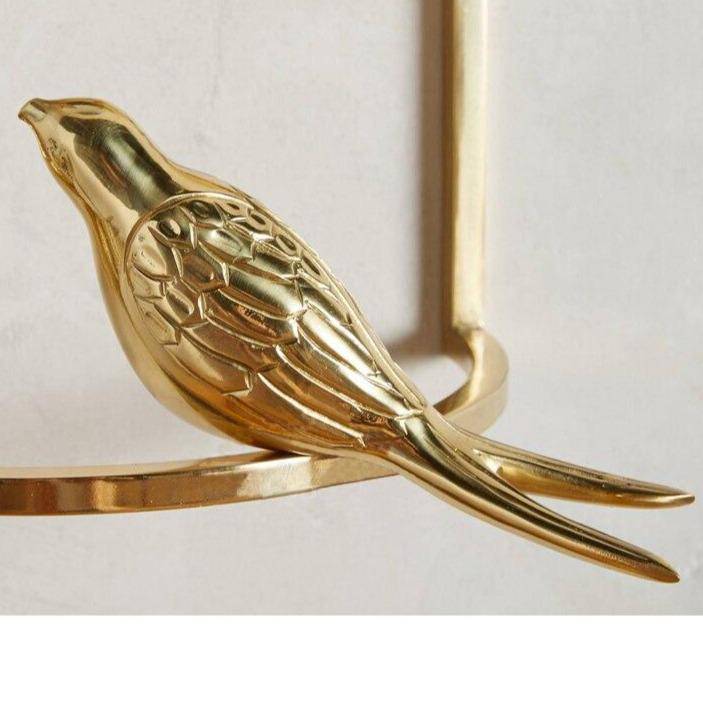 Designer LED wall light with two golden birds and white lampshade - vue 4 sur 5