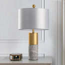 Designer golden LED table lamp in marble and gray lampshade