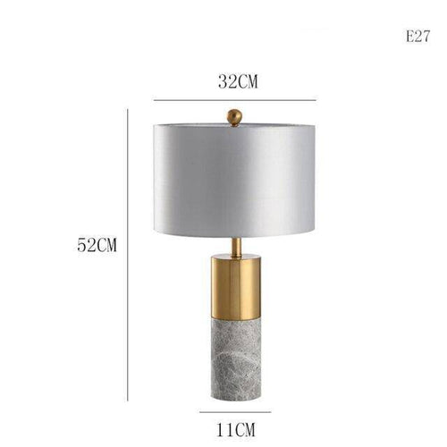 Designer golden LED table lamp in marble and gray lampshade