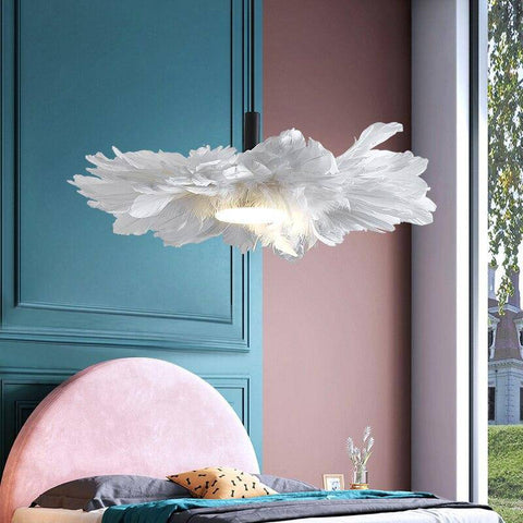 Romantic style feather LED pendant light