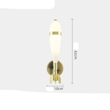 Children's LED wall light in gold metal rocket design