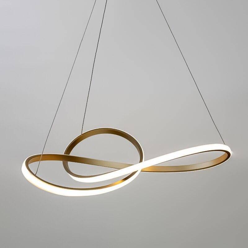 Designer LED pendant light with intertwined golden ring - vue 4 sur 4