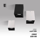 Modern cube LED spotlight in black or white