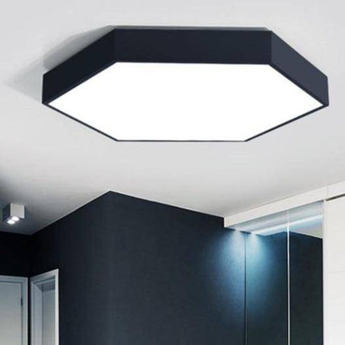Black hexagon LED ceiling light - vue 2 sur 2