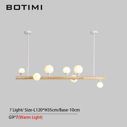 Scandinavian LED pendant light in wood and glass globes - vue 4 sur 5