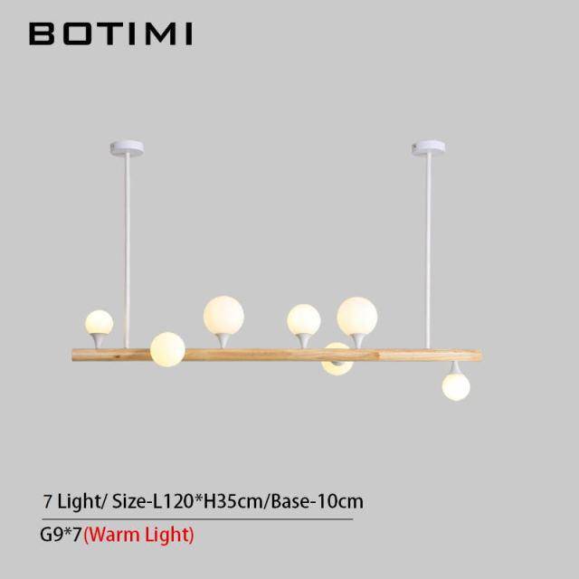 Scandinavian LED pendant light in wood and glass globes - vue 3 sur 5