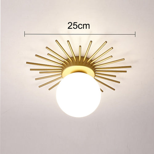 Modern LED ceiling light with metallic sun and Sana globe - vue 7 sur 10