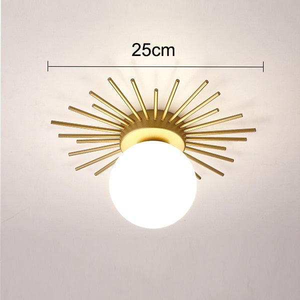 Modern LED ceiling light with metallic sun and Sana globe - vue 6 sur 10