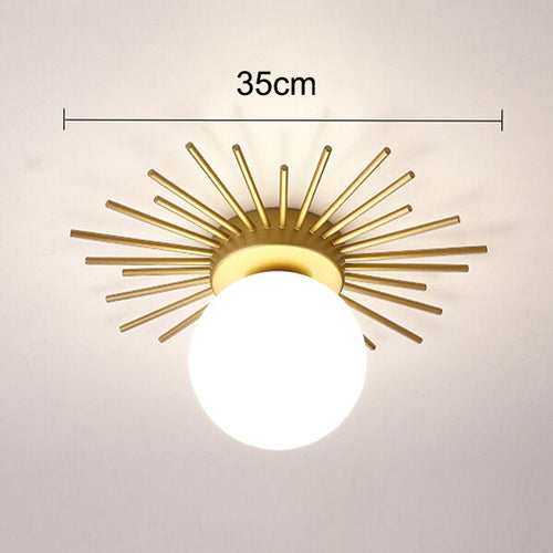 Modern LED ceiling light with metallic sun and Sana globe - vue 8 sur 10