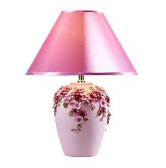 Modern bedside lamp with flowers and fabric lampshade (multiple colors) - vue 4 sur 7