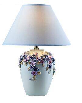 Modern bedside lamp with flowers and fabric lampshade (multiple colors) - vue 6 sur 7