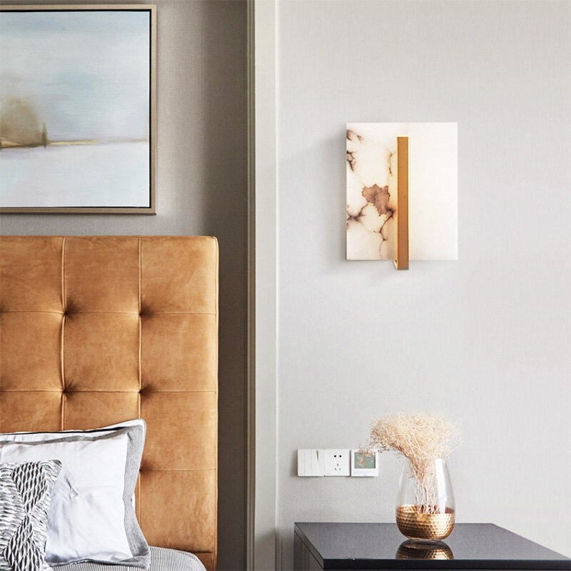 Lucas marble effect and gold metal designer wall light