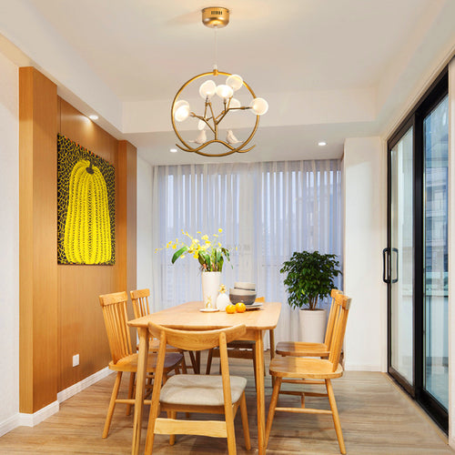 Modern chandelier with tree and birds in ring Rhym - vue 11 sur 18