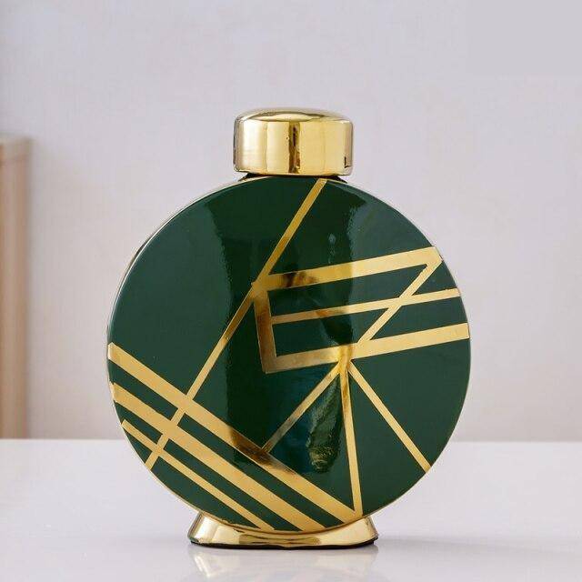 Black designer vase with abstract golden geometric patterns Luxury - vue 6 sur 9