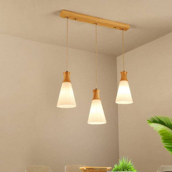 Scandinavian white LED pendant light with wood shade