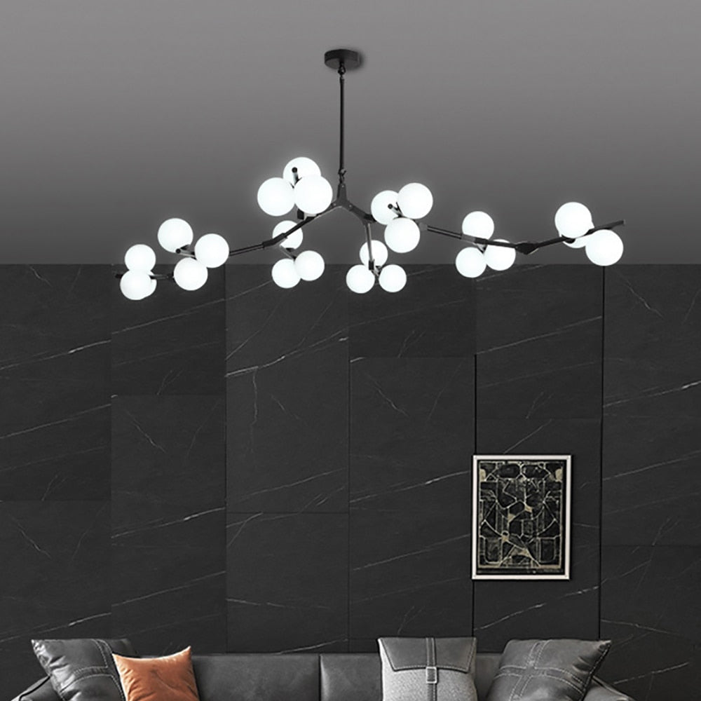 Modern LED chandelier in colorful branch style and Irune globes - vue 3 sur 15