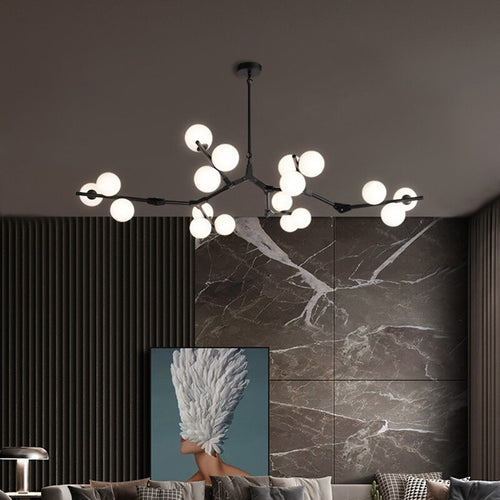 Modern LED chandelier in colorful branch style and Irune globes - vue 3 sur 15