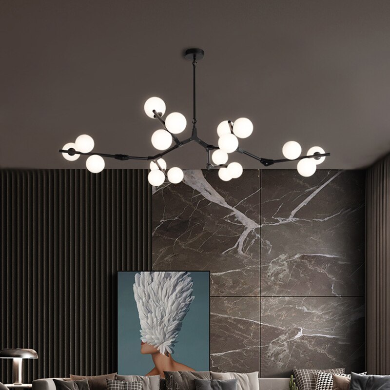 Modern LED chandelier in colorful branch style and Irune globes - vue 2 sur 15