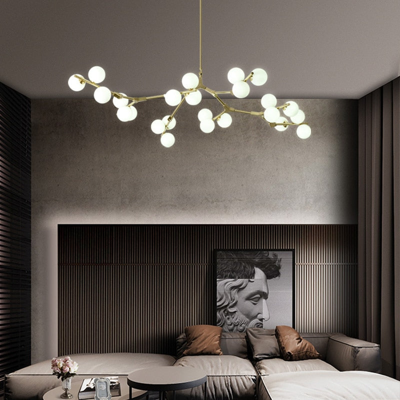 Modern LED chandelier in colorful branch style and Irune globes - vue 5 sur 15