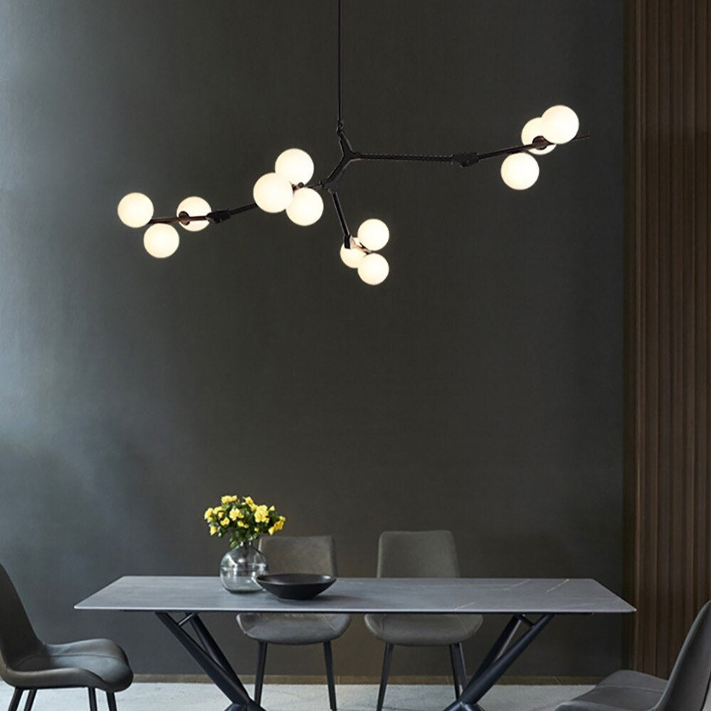 Modern LED chandelier in colorful branch style and Irune globes - vue 4 sur 15