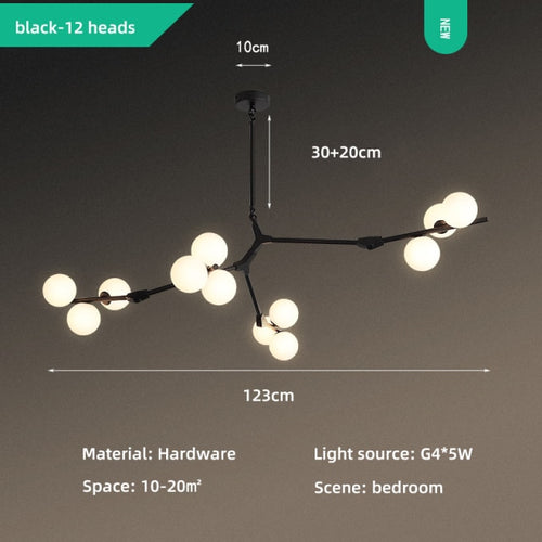 Modern LED chandelier in colorful branch style and Irune globes - vue 10 sur 15