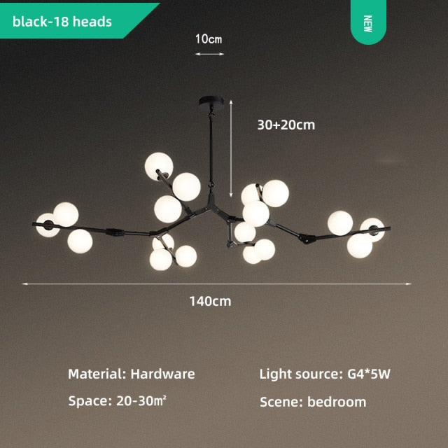 Modern LED chandelier in colorful branch style and Irune globes - vue 10 sur 15