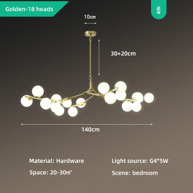 Modern LED chandelier in colorful branch style and Irune globes - vue 11 sur 15