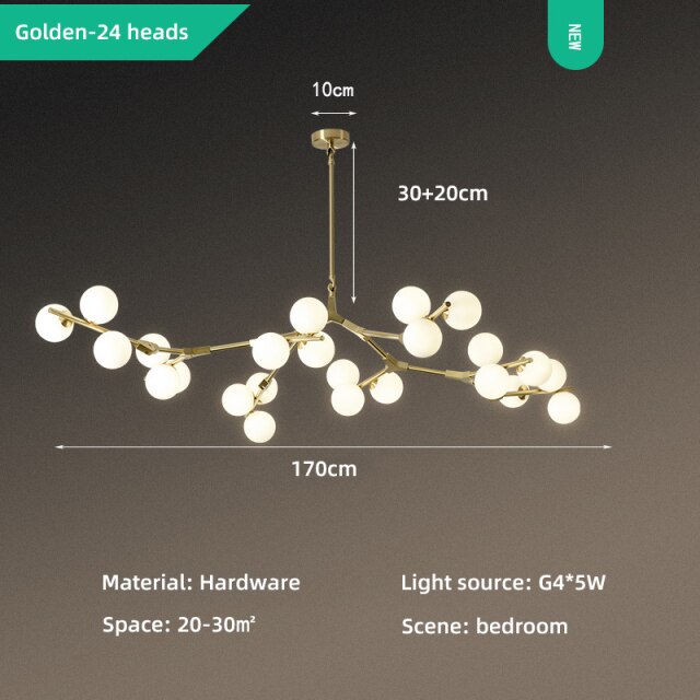 Modern LED chandelier in colorful branch style and Irune globes - vue 15 sur 15