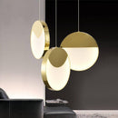 Designer LED pendant light with thick gold-edged disc