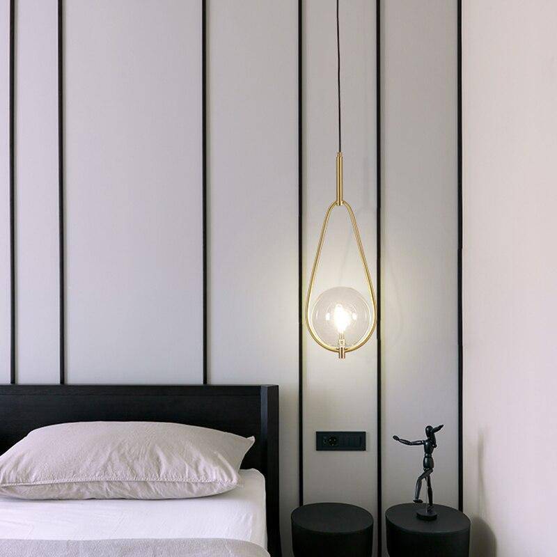 Designer LED pendant light with glass and metal sphere loft - vue 4 sur 7