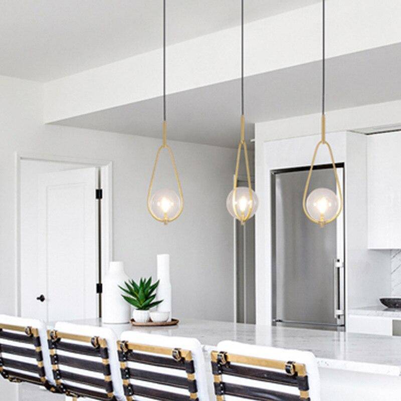 Designer LED pendant light with glass and metal sphere loft