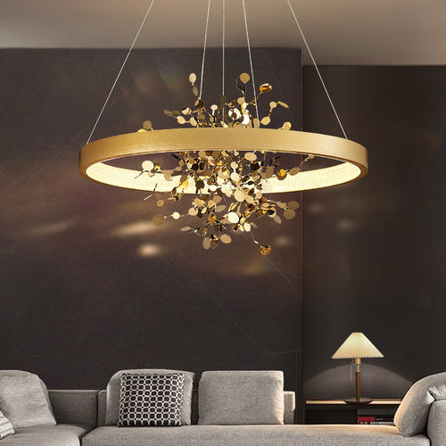 Modern LED chandelier with ring and golden leaves Bahia - vue 2 sur 5