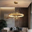 Modern LED chandelier with ring and golden leaves Bahia