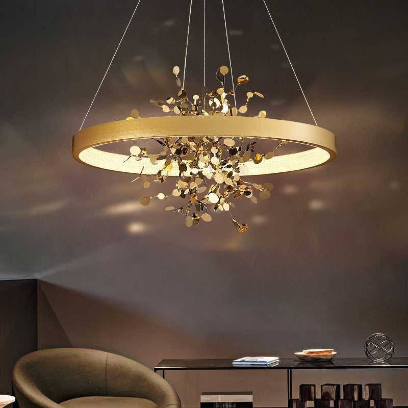 Modern LED chandelier with ring and golden leaves Bahia - vue 5 sur 5
