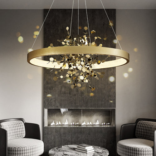 Modern LED chandelier with ring and golden leaves Bahia - vue 4 sur 5