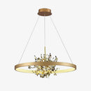 Modern LED chandelier with ring and golden leaves Bahia