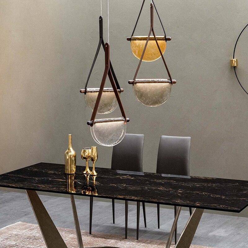 Creative glass half-circle LED pendant light - vue 4 sur 8