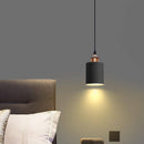 LED designer pendant light with cylindrical metal shade loft