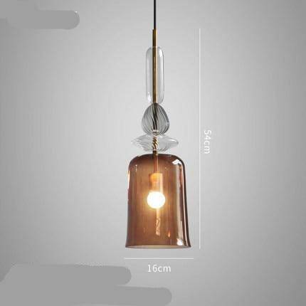 Designer LED pendant light with colored glass shade in brushed Coffee style - vue 6 sur 11