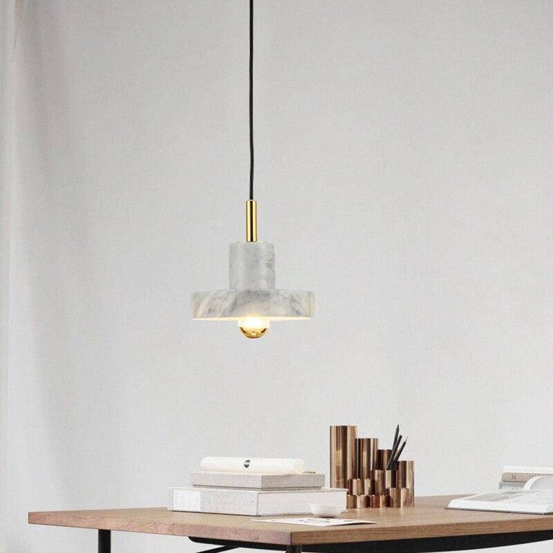 White marble LED pendant light with designer shade