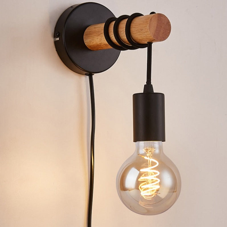 Deliah modern wired wooden wall light - vue 6 sur 8