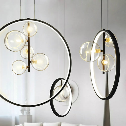 Modern LED pendant light with ring and Cala glass bubbles - vue 8 sur 7