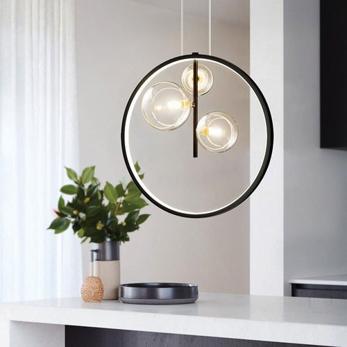 Modern LED pendant light with ring and Cala glass bubbles - vue 4 sur 7